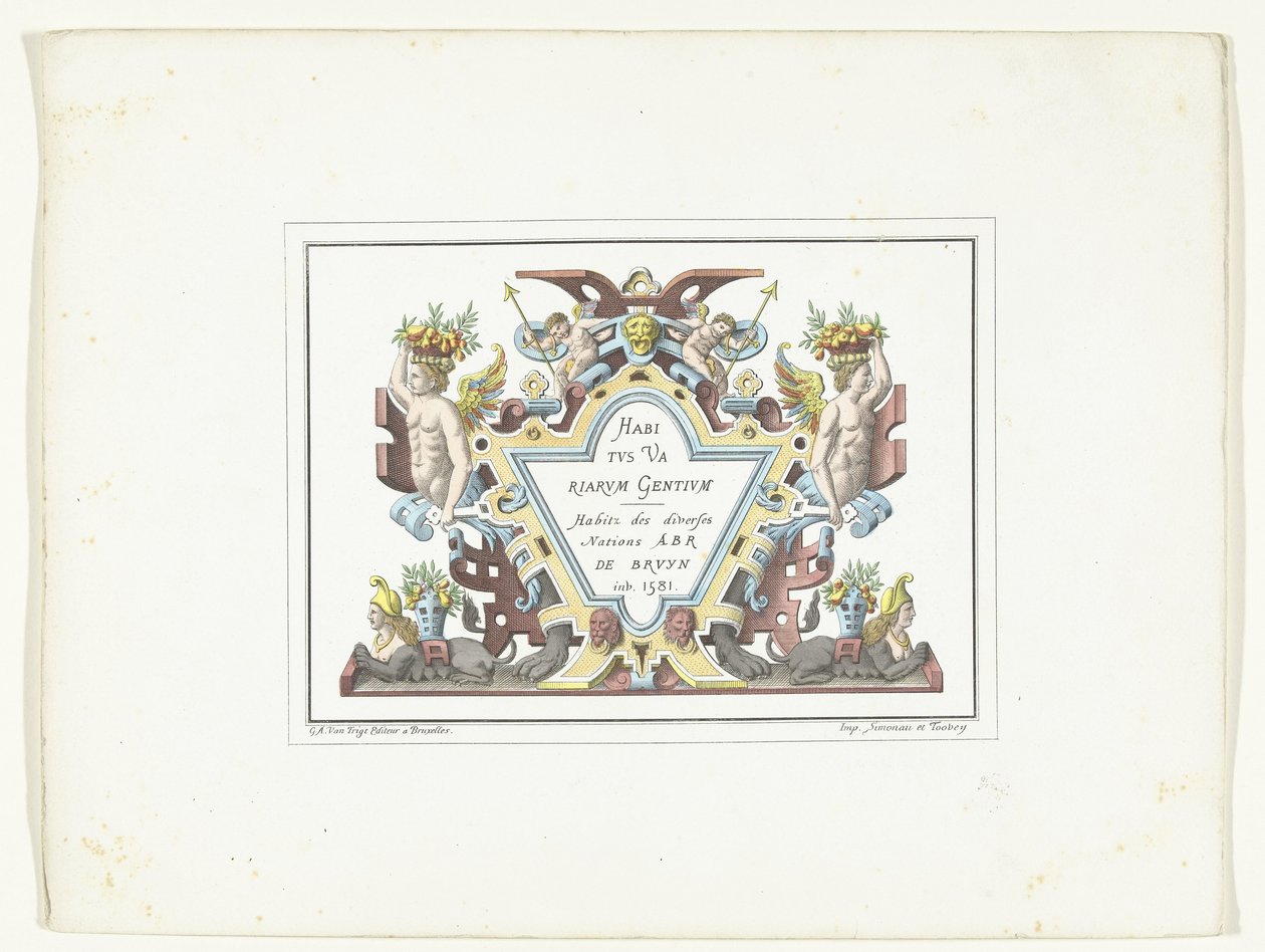Titelprent voor de serie kostuumprenten in facsimile Habitus Variarum Gentium Habitus Variarum Gentium / Habitz des divers Nations Abr De Bruyn inv. 1581 (オブジェクトのタイトル) 作： 匿名