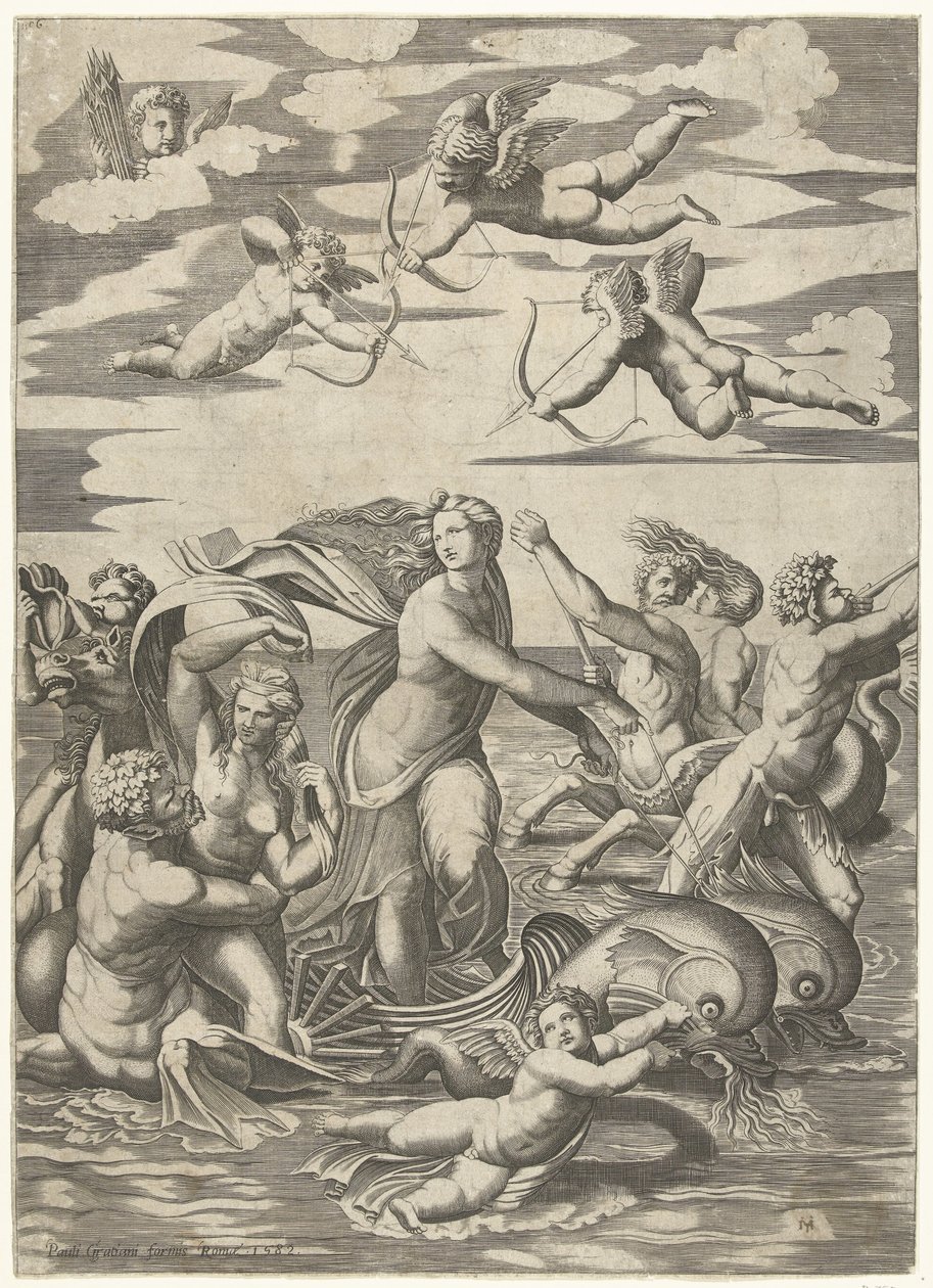 Triomf van Galatea は nereïden in putti でトリトンに会いました 作： 匿名