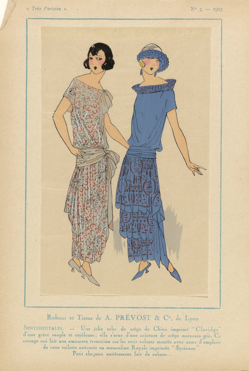 非常にパリジャン、1923年、No. 3：A. PRÉVOSTによるリボンとファブリック...SENTIMENTALES... 作： 匿名