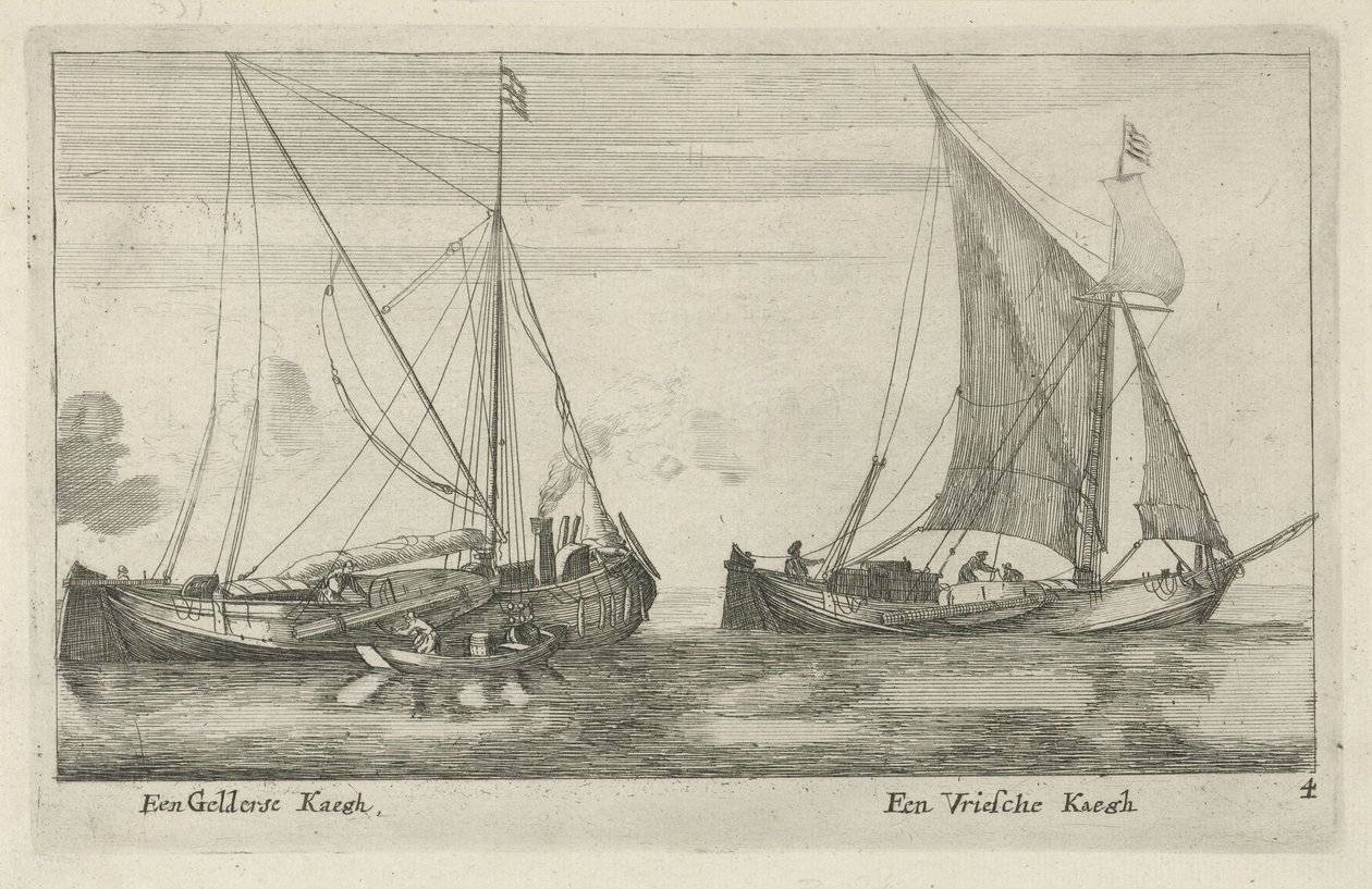 2 隻の船: Frisian kaag と Gelderse kaag A Gelderse Kaegh、A Vriese Kaegh (オブジェクトのタイトル) 作： 匿名