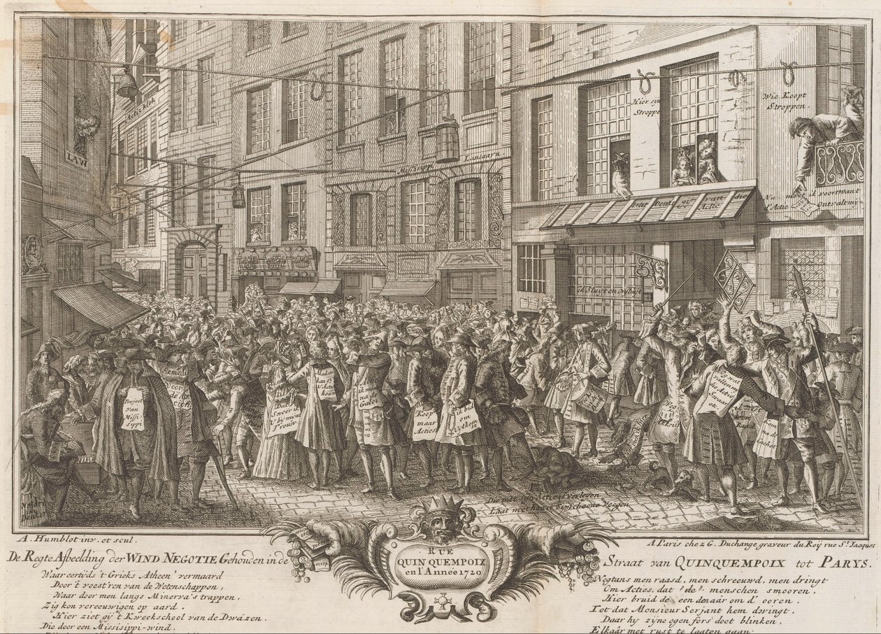 Rue Quinquempoix での風取引、1720 年 Quinquempoix から Parys までの海峡で開催された風の交渉のストレート イメージ (オブジェクトのタイトル) The Great Table of Folly (シリーズタイトル) 作： 匿名