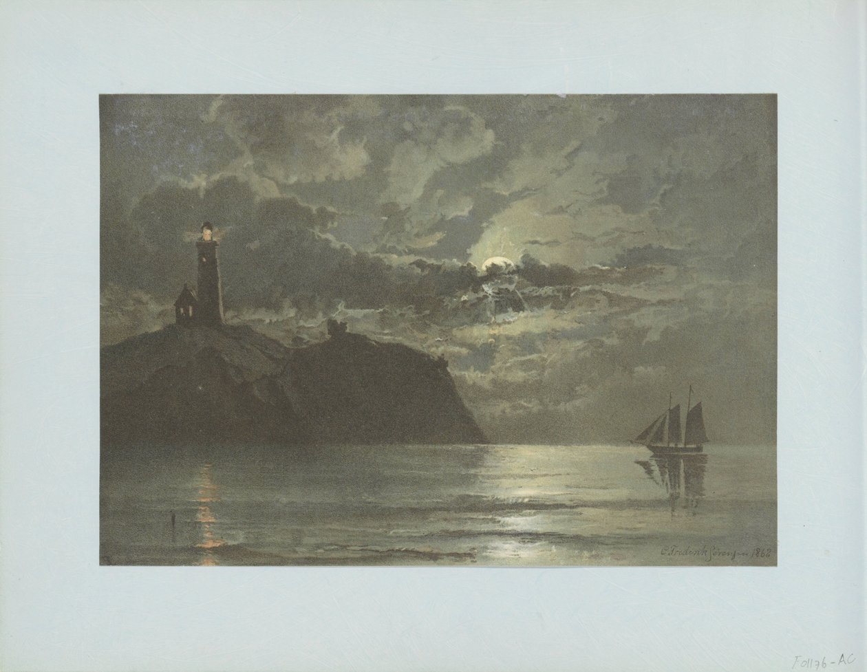 C. Frederick Sörensen の絵画の後の灯台のある海の風景 作： 匿名