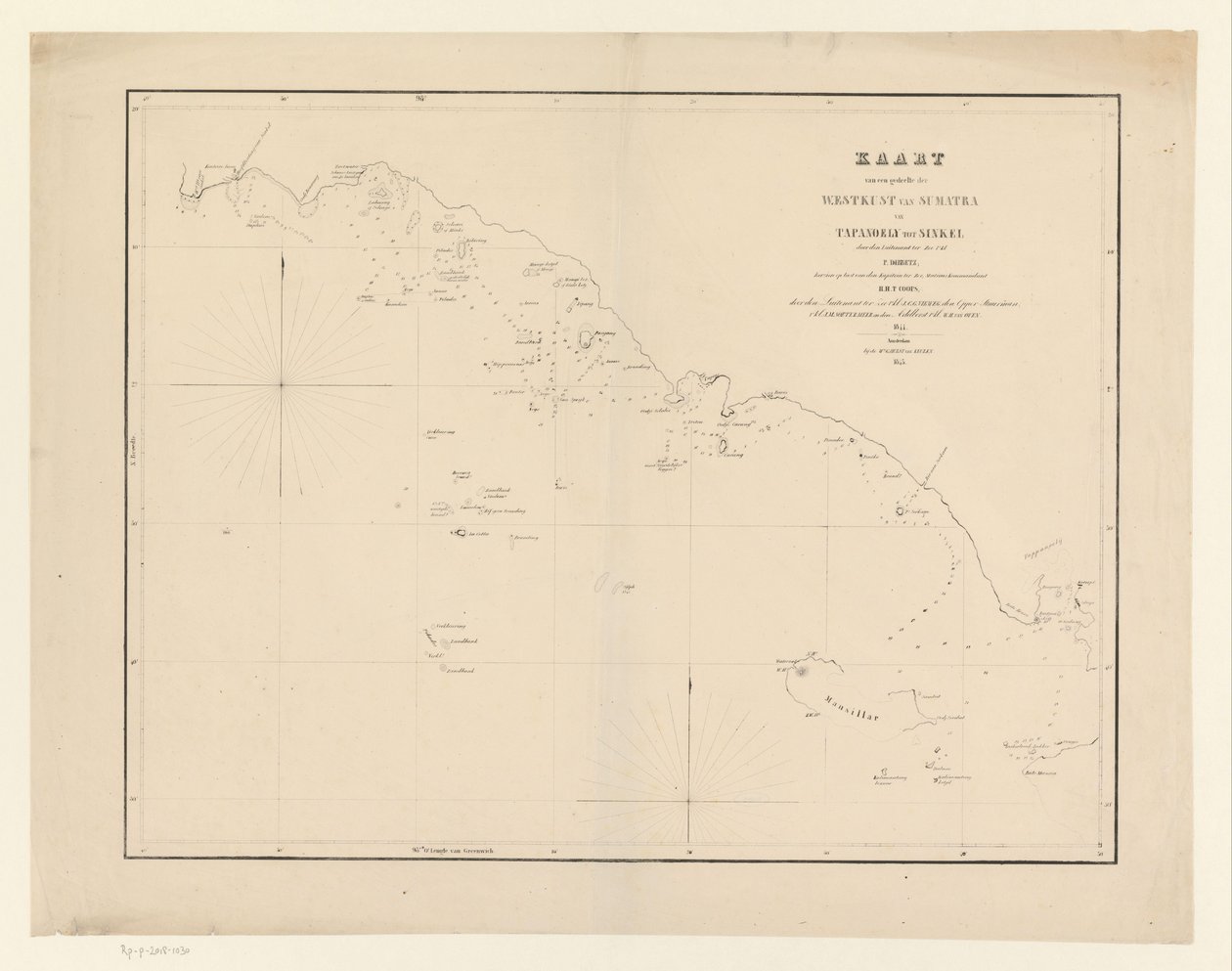 スマトラ西海岸の海図 Tapanoely から Sinkel までのスマトラ島西海岸の一部の地図 (オブジェクトのタイトル) 作： 匿名