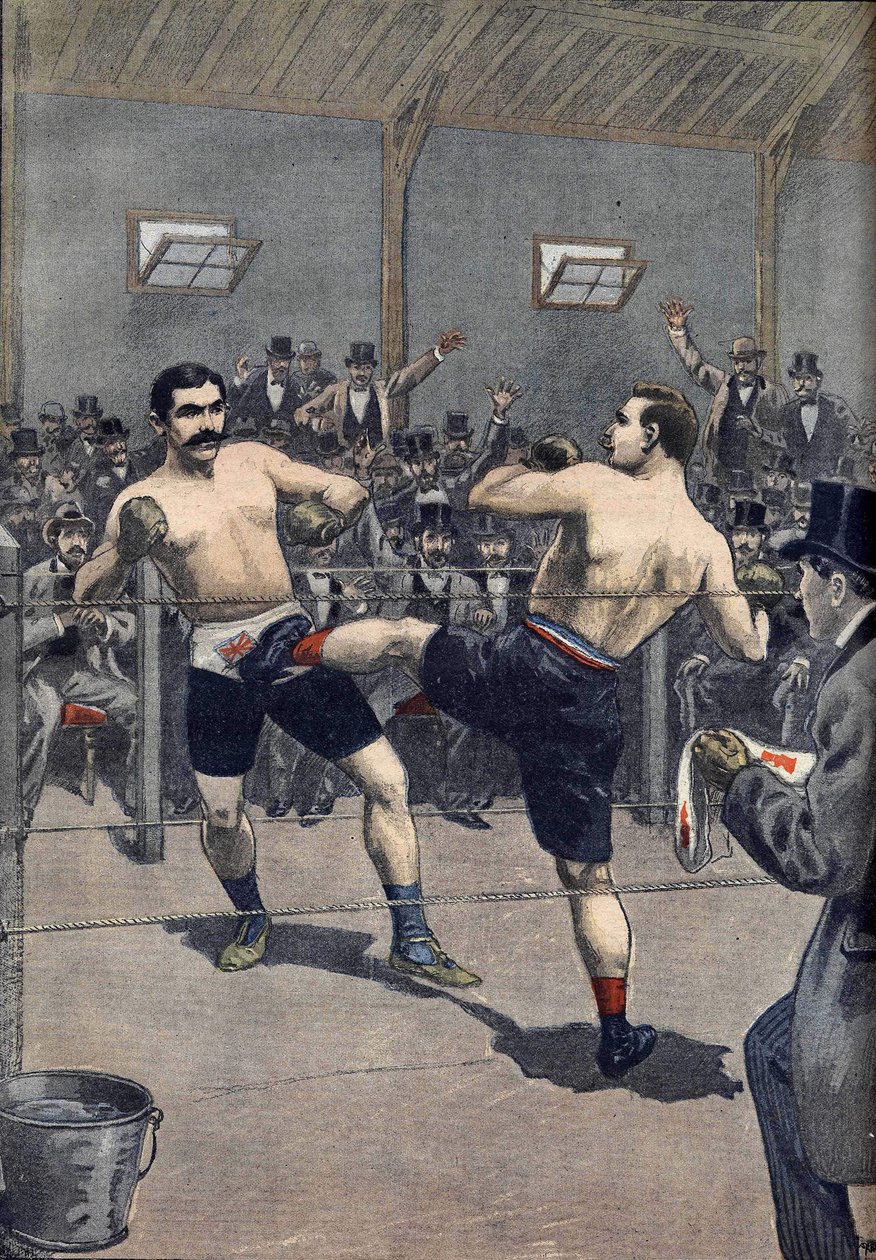 フランスのチャンピオン、ジョセフ・シャルルモン（1839-1918）がジェリー・ディスクロールに "サバット "で勝利したことを、1899年の『ル・プチジャーナル』誌に掲載。 作： 匿名匿名