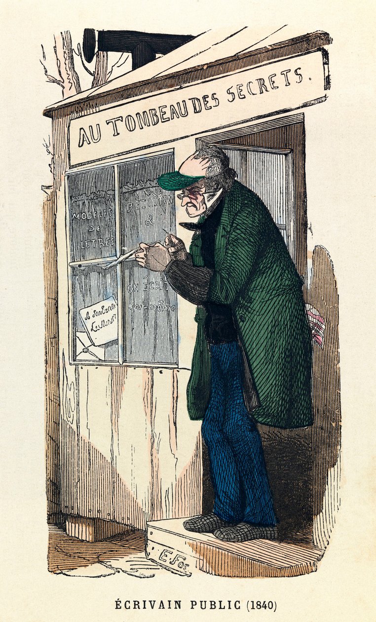 1840年、パリでのパブリック・ライター、エングレーヴィング、個人蔵 - A public writer at Paris 作： 匿名匿名