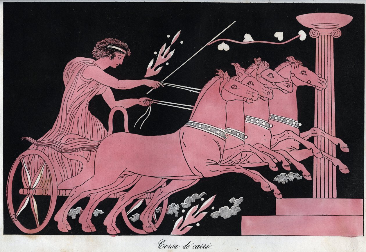 古代ギリシャ - 戦車レース - 「宇宙のすべての人々の用途と習慣」からの彫刻。Or History of the Government, Laws, Militia, Religion of All Nations from the Remotest Times to the Present Day" 1856年 作： 匿名匿名