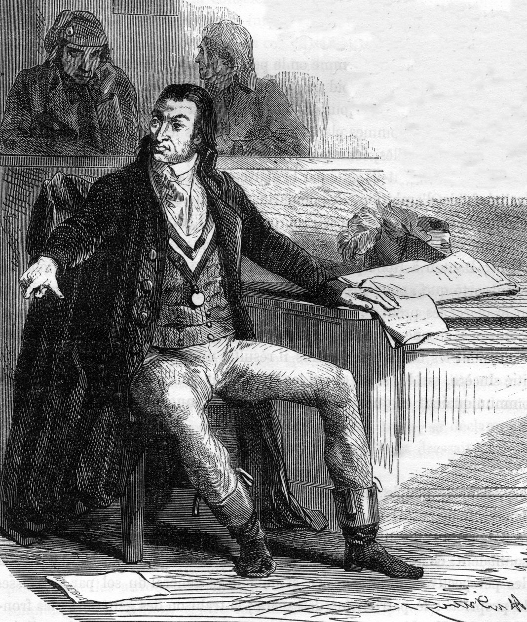 Antoine Quentin Fouquier de Tinville, dit Fouquier-Tinville (1746-1795), フランスの法律家、革命家、革命法廷の公然たる非難者 - アルフォンス・ド・ラマルティーヌ(1790-1869)の「ジロンダンの歴史」に掲載されたエングレーヴィング 1865-1866 - 私立大学 作： 匿名匿名