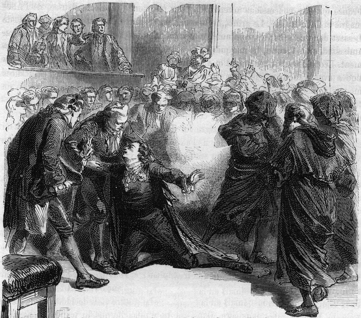 スウェーデン王グスタフ3世の暗殺 - ストックホルム王立歌劇場の仮面舞踏会でのスウェーデン王グスタフ（グスタフ）3世（1746-1792）の暗殺（ヤコブ・ヨハン・アンカルストロム） - アルフォンス・ド・ラマルティーヌ（1790-）の「ジロンダンの歴史」に掲載されている版画 作： 匿名匿名