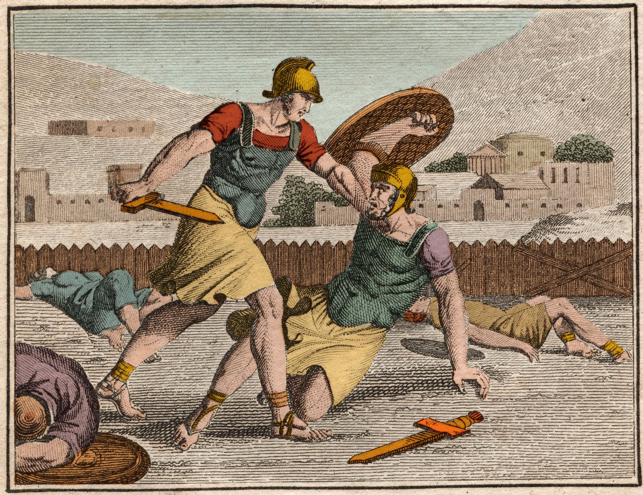 ホラティウスとキュリアスの戦い - ホラティウスとキュリアスの戦い - Engraving from "The Rollin of Youth or Selected Pieces of Ancient and Roman Stories" 1816 - Private collection 作： 匿名匿名