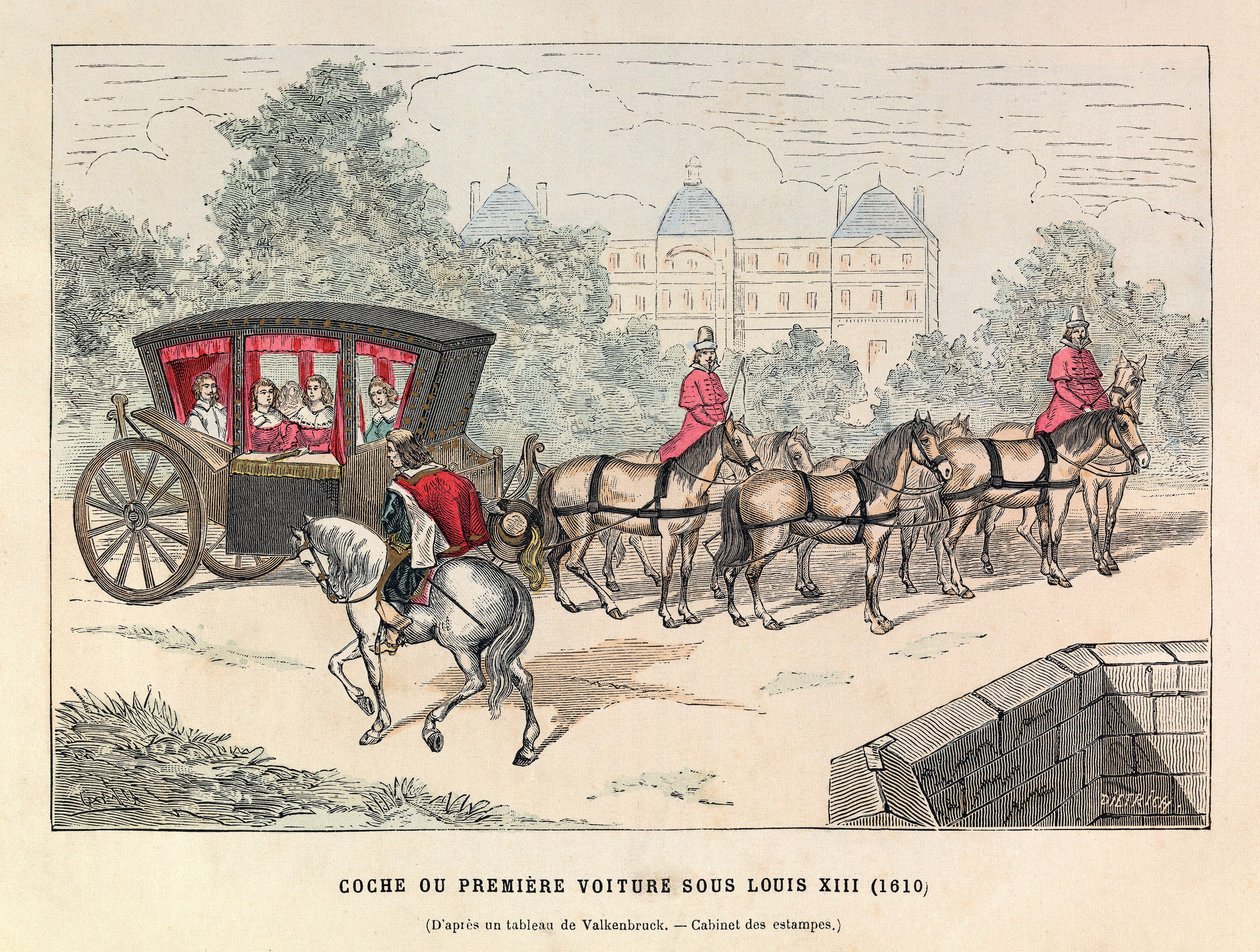 ルイ13世（1601年～1643年）の時代のコッヘ（最初の馬車） - フランスのルイ13世の時代の馬車 - 個人蔵 作： 匿名匿名