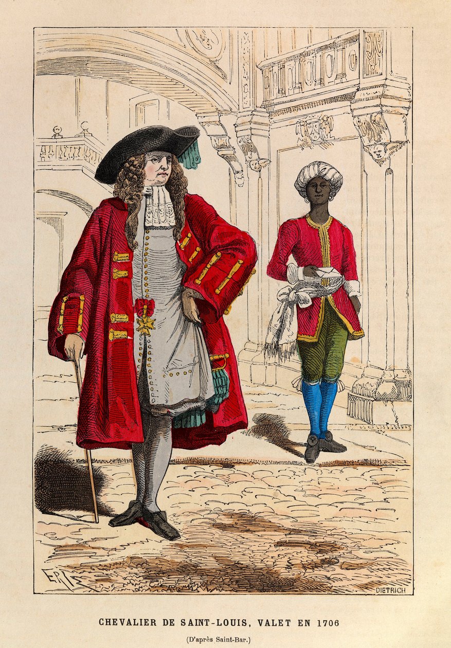 1706年（ルイ14世の政体）に付き添うサン・ルイ騎士団員の衣装 - サン・ルイ騎士団員と下男の衣装 作： 匿名匿名