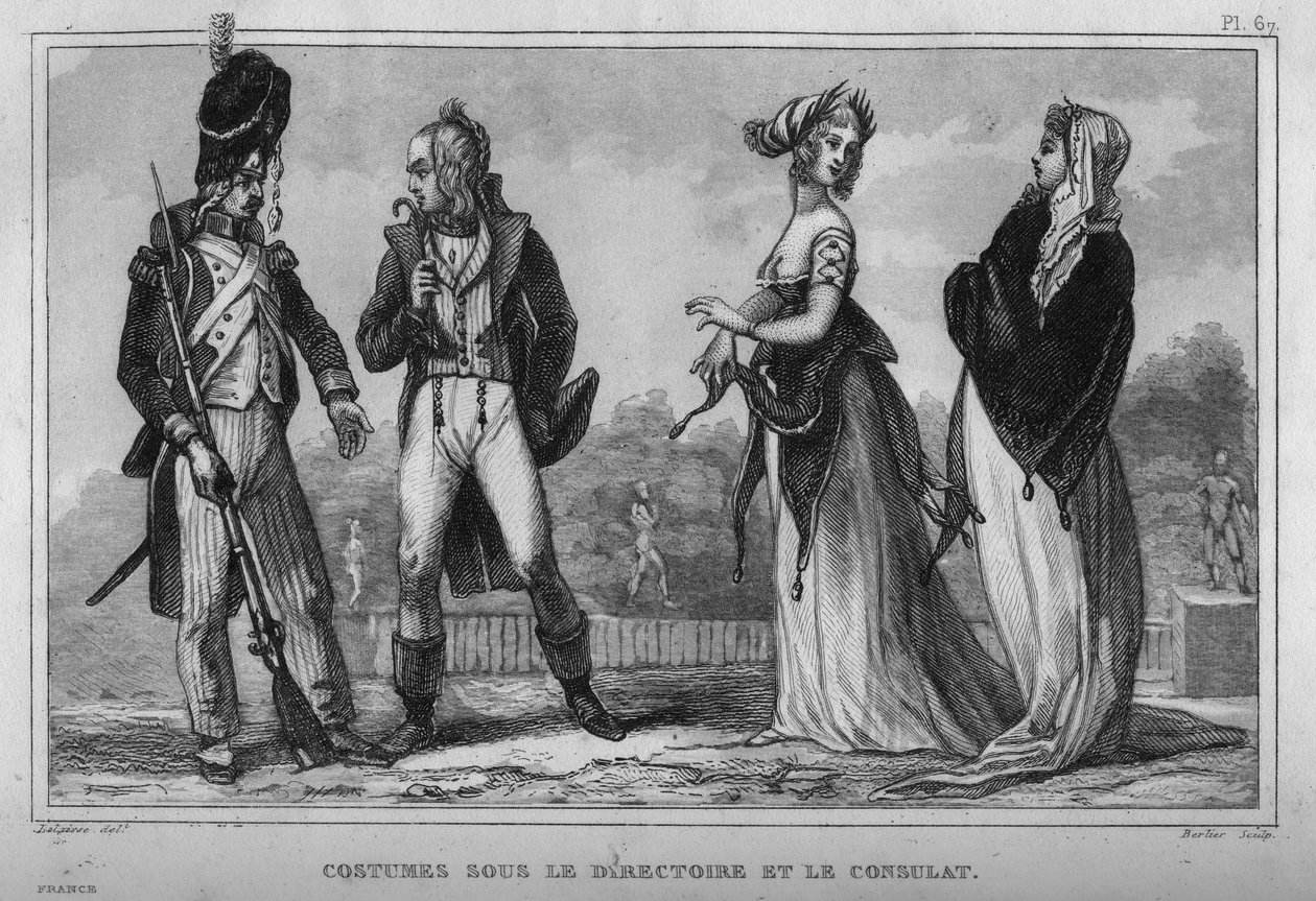 執行委員会と領事館の衣装1859年の「Le Monde」に掲載されたエングレーヴィング。M. E. de Lostalot-Bachoue (Lostalot Bachoue)による「最も遠い時代から現代までの全民族の歴史」。個人蔵。 作： 匿名匿名