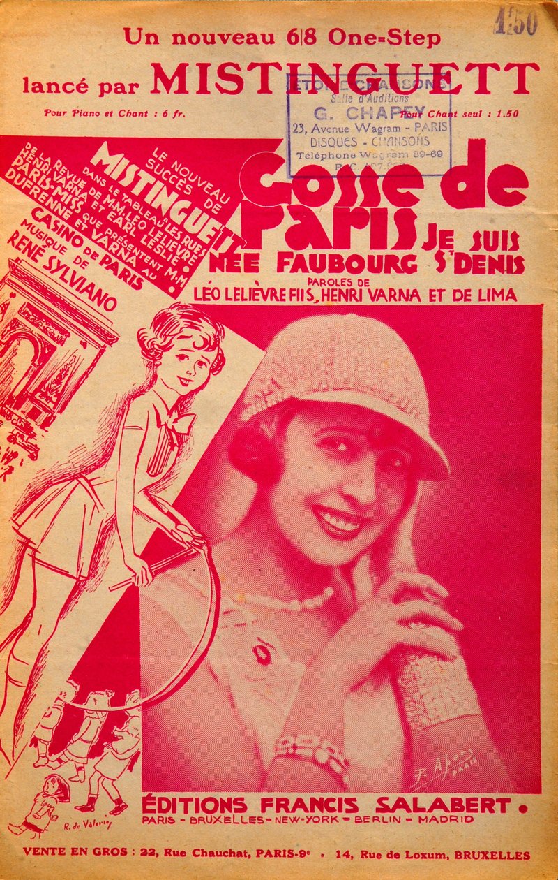 フランスの歌手ミスタンゲット（Mistinguette）（1875 - 1956）が歌った楽譜「Gosse de Paris」の表紙 作： 匿名匿名