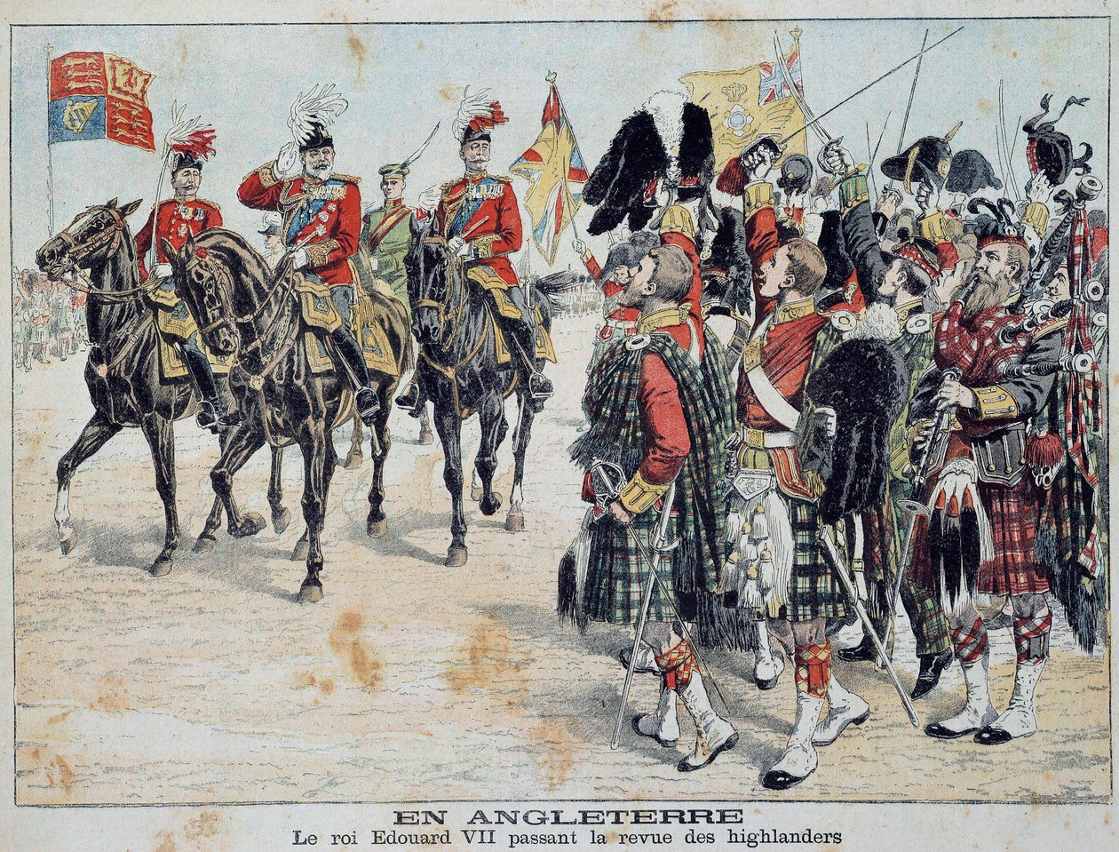 エドワード7世(1841-1910) イングランド国王がスコットランド・ハイランダーを閲兵している様子 イラストは「小さな日記」の輝かしい付録より 1905年 個人蔵 作： 匿名匿名