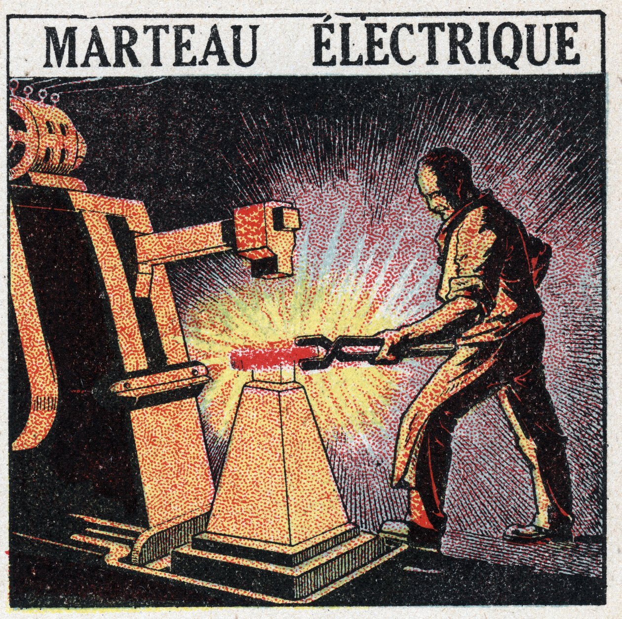 電動工具：電動ハンマー。1925年の匿名のイラスト。個人蔵。 作： 匿名匿名