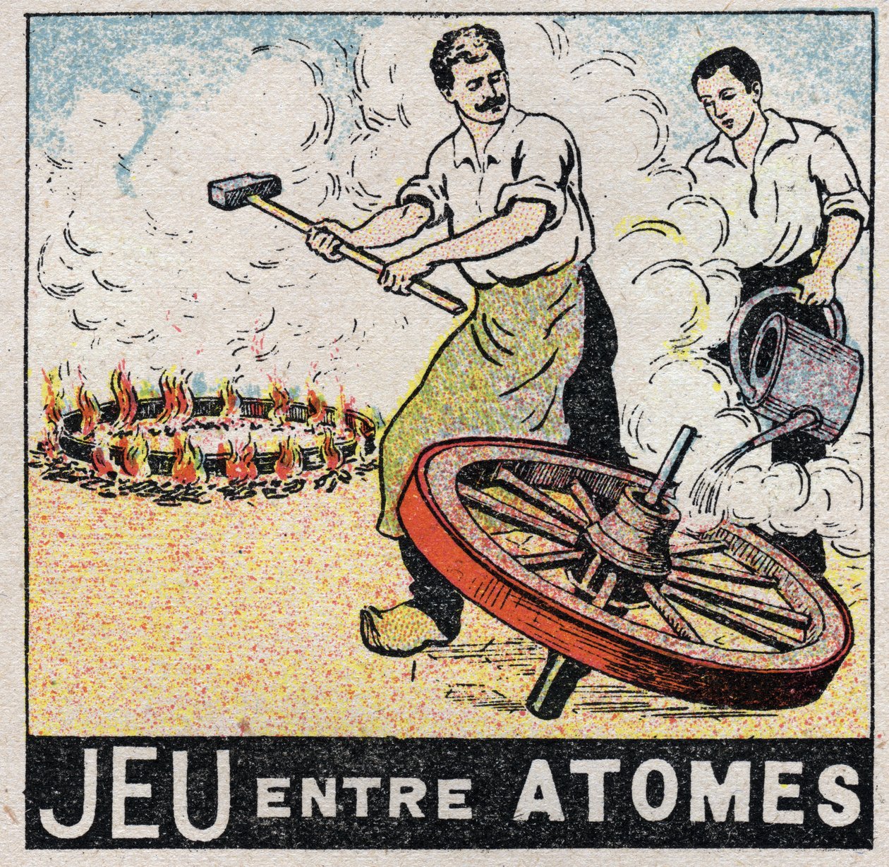 エーテル（物質）：原子の間の遊び。車輪を作るチャロン。1925年の匿名のイラスト。個人蔵。 作： 匿名匿名