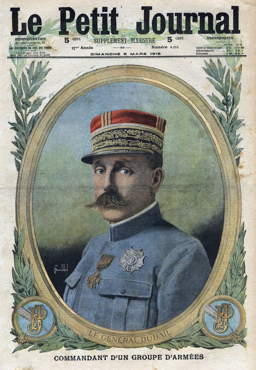 第一次世界大戦1914-1918（第14-18次大戦）。オーギュスト・デュバイユ将軍（1851-1934）の肖像。Le Petite Journal "にて、1916年3月5日付。個人蔵 作： 匿名匿名