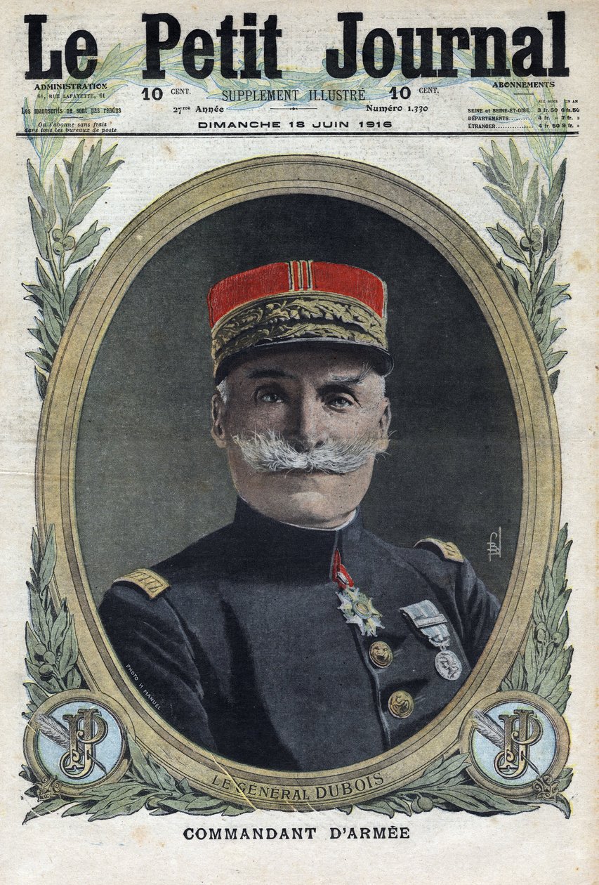 第一次世界大戦1914-1918（第14次世界大戦-第18次世界大戦）。フランスの将軍ピエール・デュボア（1852-1924）の肖像。1916年6月18日、「Le Petite Journal」にて。個人蔵 作： 匿名匿名