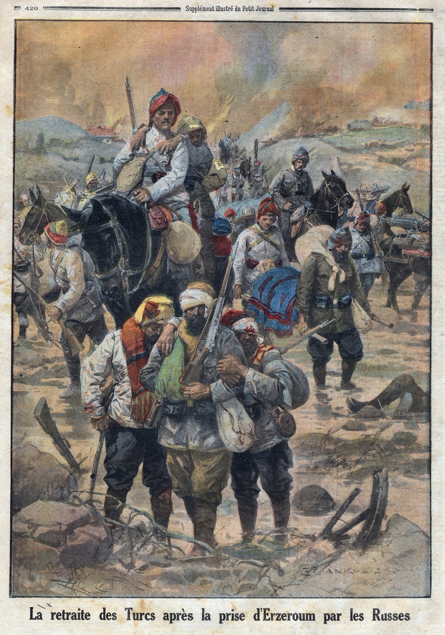 第一次世界大戦1914-1918（第14-18次大戦）。ロシア軍がエルゼルムを占領した後のトルコ軍の退却。Le Petite Journal "にて、1916年02月27日。個人蔵 作： 匿名匿名