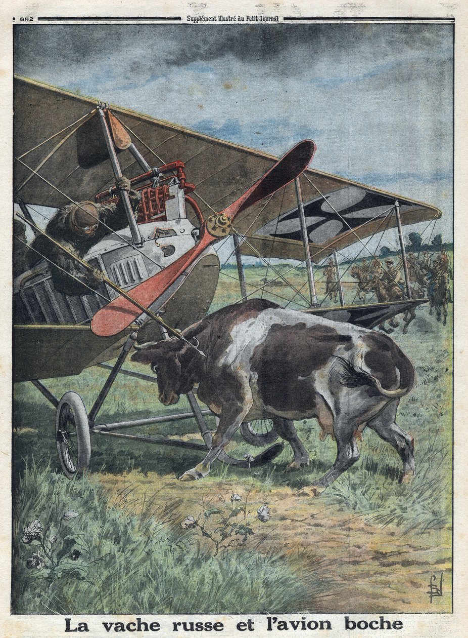 第一次世界大戦1914-1918（第14-18次大戦）。ドイツ軍機のデコルディングを防ぐロシアの牛。Le Petite Journal "にて、1916年10月22日付。個人蔵 作： 匿名匿名