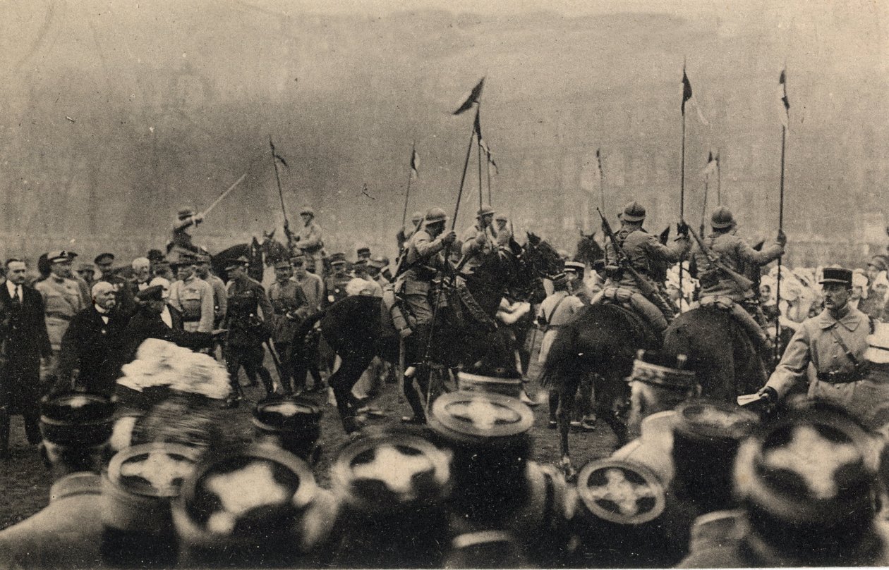第一次世界大戦（1914-1918）：12月8日、フランス大統領レイモン・ポアンカレ（1860-1934）と評議会議長ジョルジュ・クレマンソー（1841-1929）がメッツを訪問 作： 匿名匿名