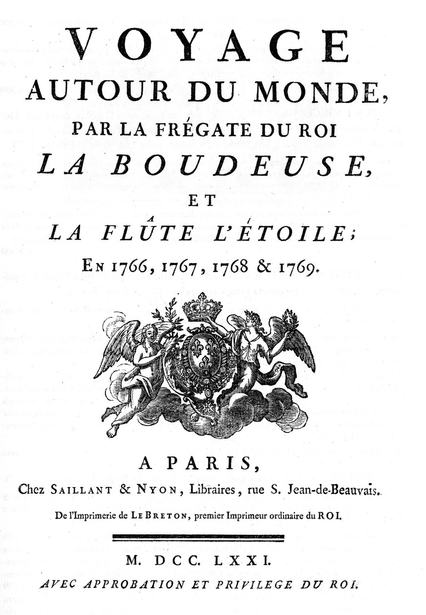 フランスの航海者Louis Antoine, Comte de Bougainville（1729 - 1811）が執筆した「Voyage Around du Monde par la frigate du roi la boudeuse et la flute L