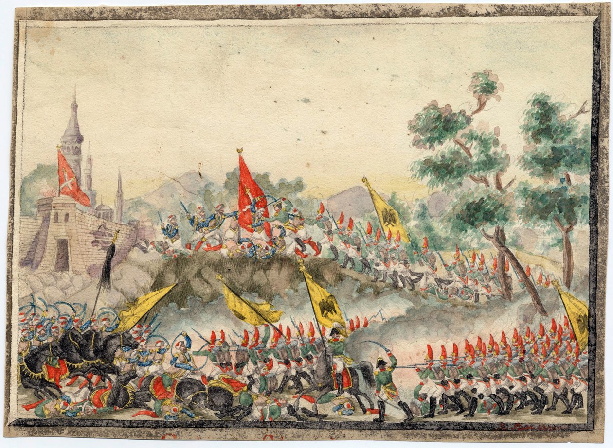 1828-1829年のロシア・トルコ戦争 - 1790年にロシア軍がイズマイル（イスマイル）要塞を攻略 - 匿名 - 1829年 - 紙に水彩 - 19x26 - 個人蔵 作： 匿名匿名