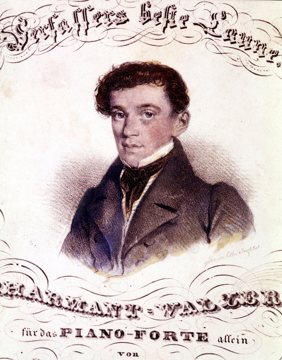 ヨハン・シュトラウス先輩（1804 - 1849）。譜面に描かれた肖像。 作： 匿名匿名