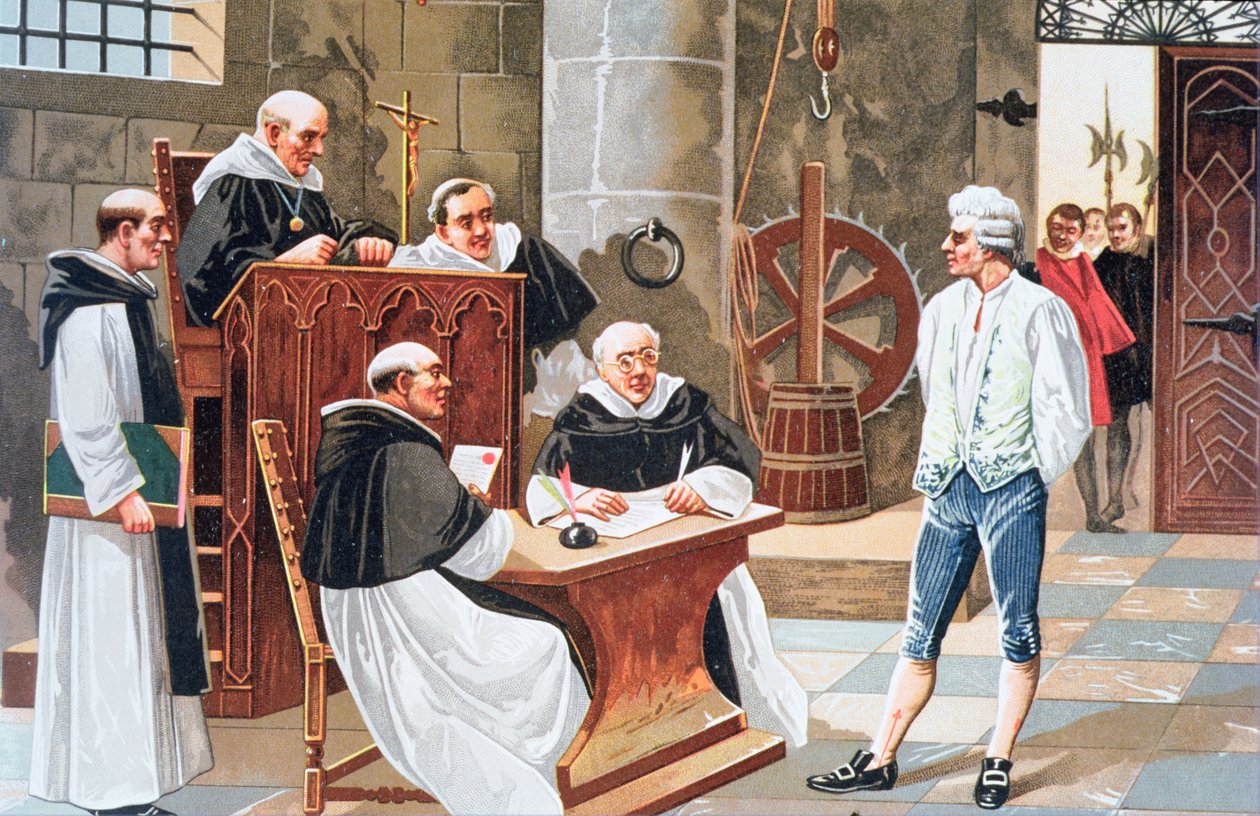 スペインの神学者ミゲル・セルヴェートのギネブラ裁判所での判決、1553年に異端の火刑に処せられた 作： 匿名匿名