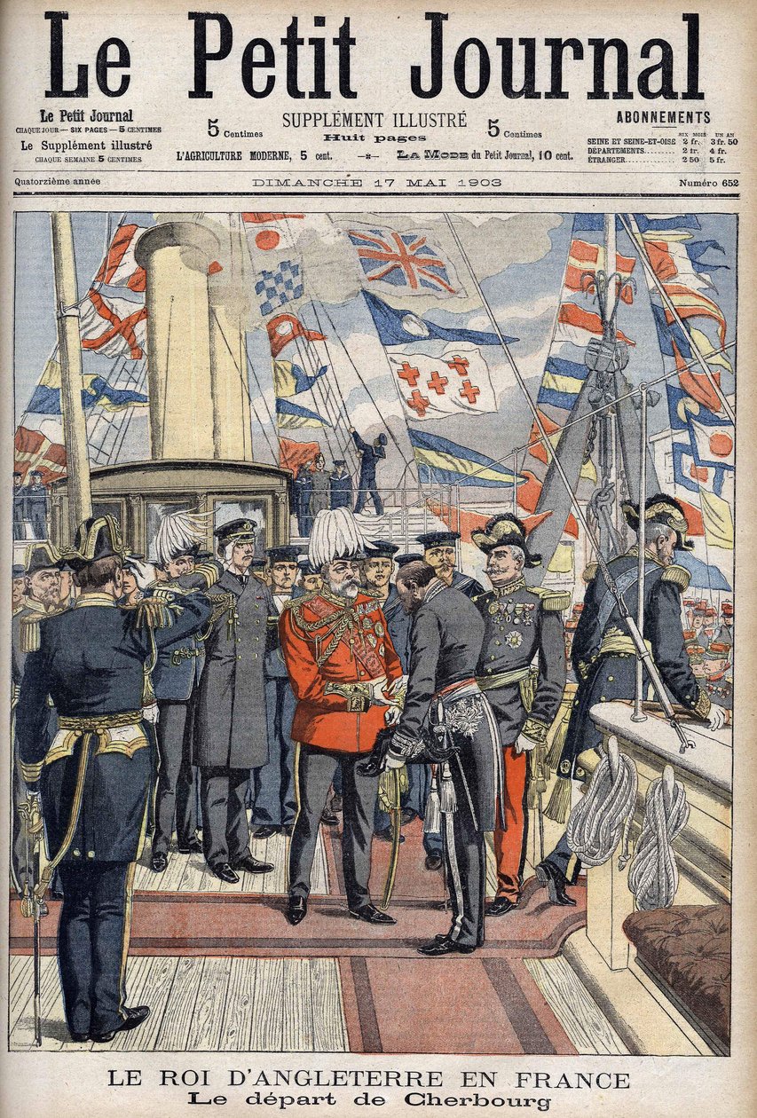 国王エドワード7世は、フランス旅行を終えてシェルブールを出発しました。Le Petity Journal』1903年5月号。 作： 匿名匿名