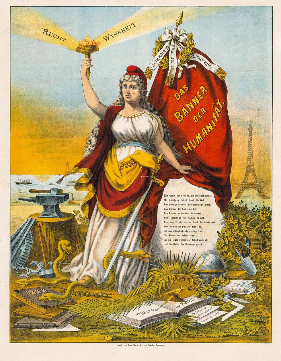 La deesse de la liberte avec marteau et enclume - The Goddess of Liberty with hammer and anvil - Anonymous - c. 1890 - カラーリトグラフ - Private Collection 作： 匿名匿名