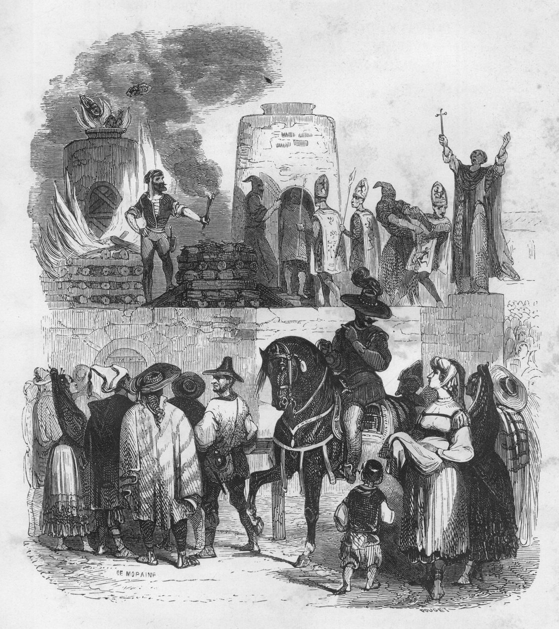 Le Bruloir - burning at the stake - death by burning - Illustration in "Mysteres of the Inquisition and other secret societies of Spain" By Victor de Fereal, Suberwick, Manuel Galo de Cuendias.発行：P.ボイザード 作： 匿名匿名