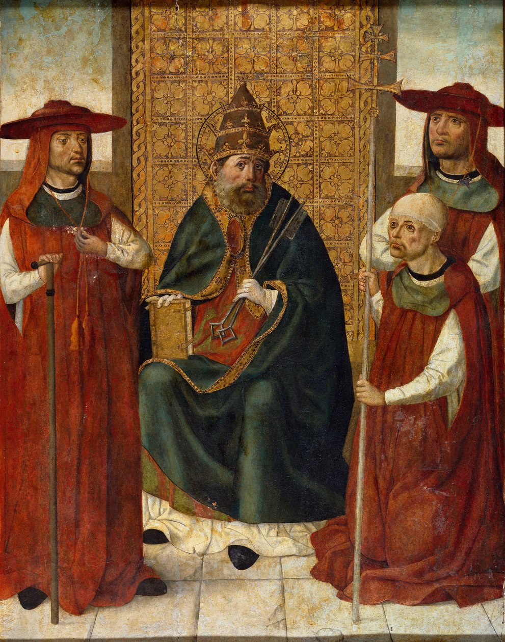 「Le cardinal Pedro Gonzalez de Mendoza priant aux cotes de saint Pierre」（聖ペテロの前で祈る枢機卿Pedro Gonzalez de Mendoza（1428-1495）） Peinture anonyme 1490-1495 Museo del Prado, Madrid 作： 匿名匿名