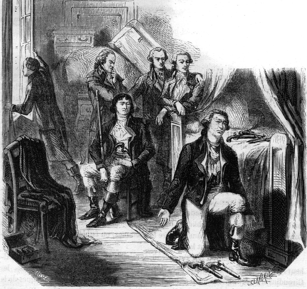 1793年5月31日の夜のジロンダンたち（ジロンダンの没落） - アルフォンス・ド・ラマルティーヌ（1790-1869）の「ジロンダンの歴史」に掲載されたエングレーヴィング 1865-1866 - 個人蔵 作： 匿名匿名
