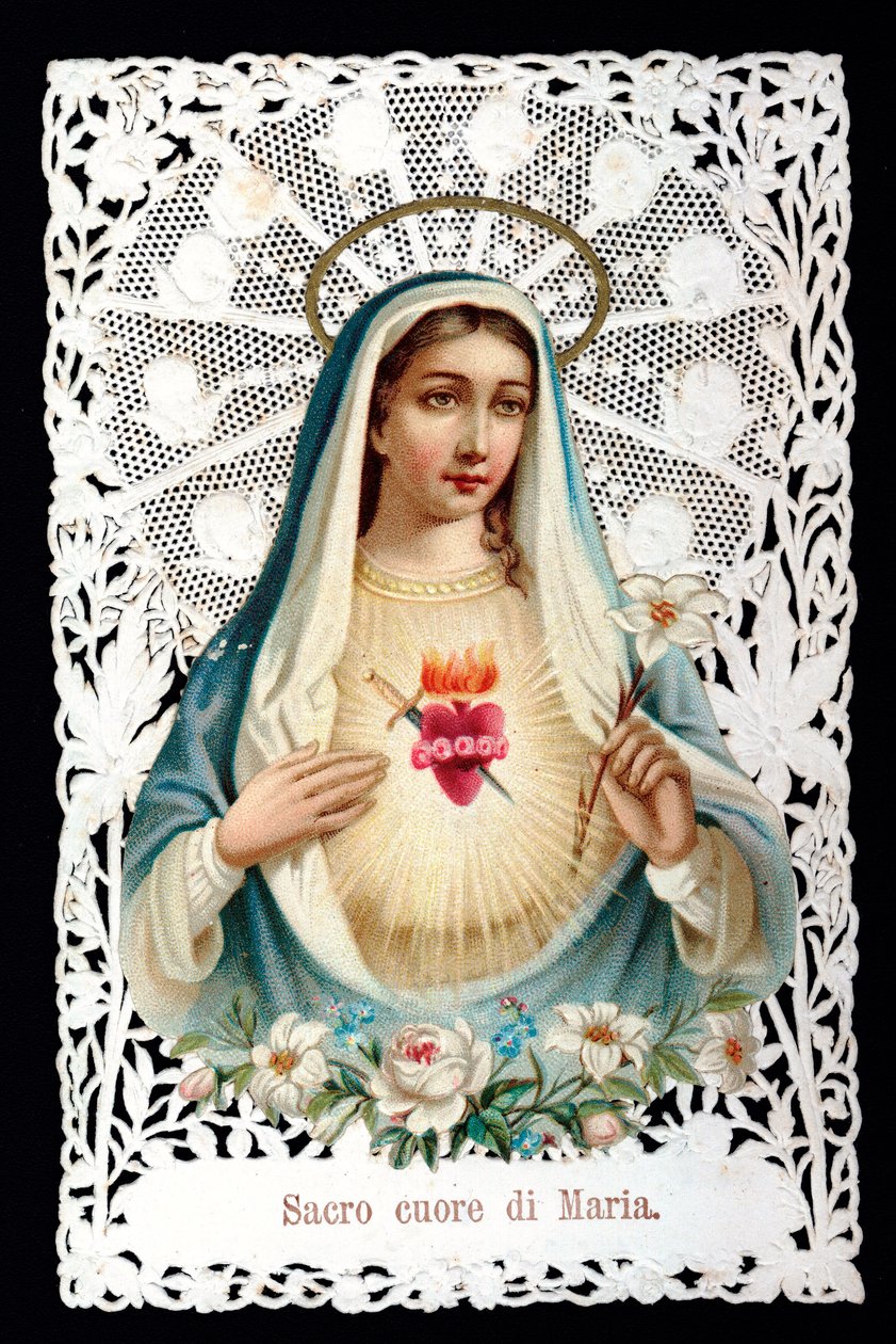 Mater dolorosa Sacreのハート。敬虔なイメージ。クロモリトグラフにはデコパージュとデンタージュが施されている。デビュー 20世紀 個人蔵 作： 匿名匿名