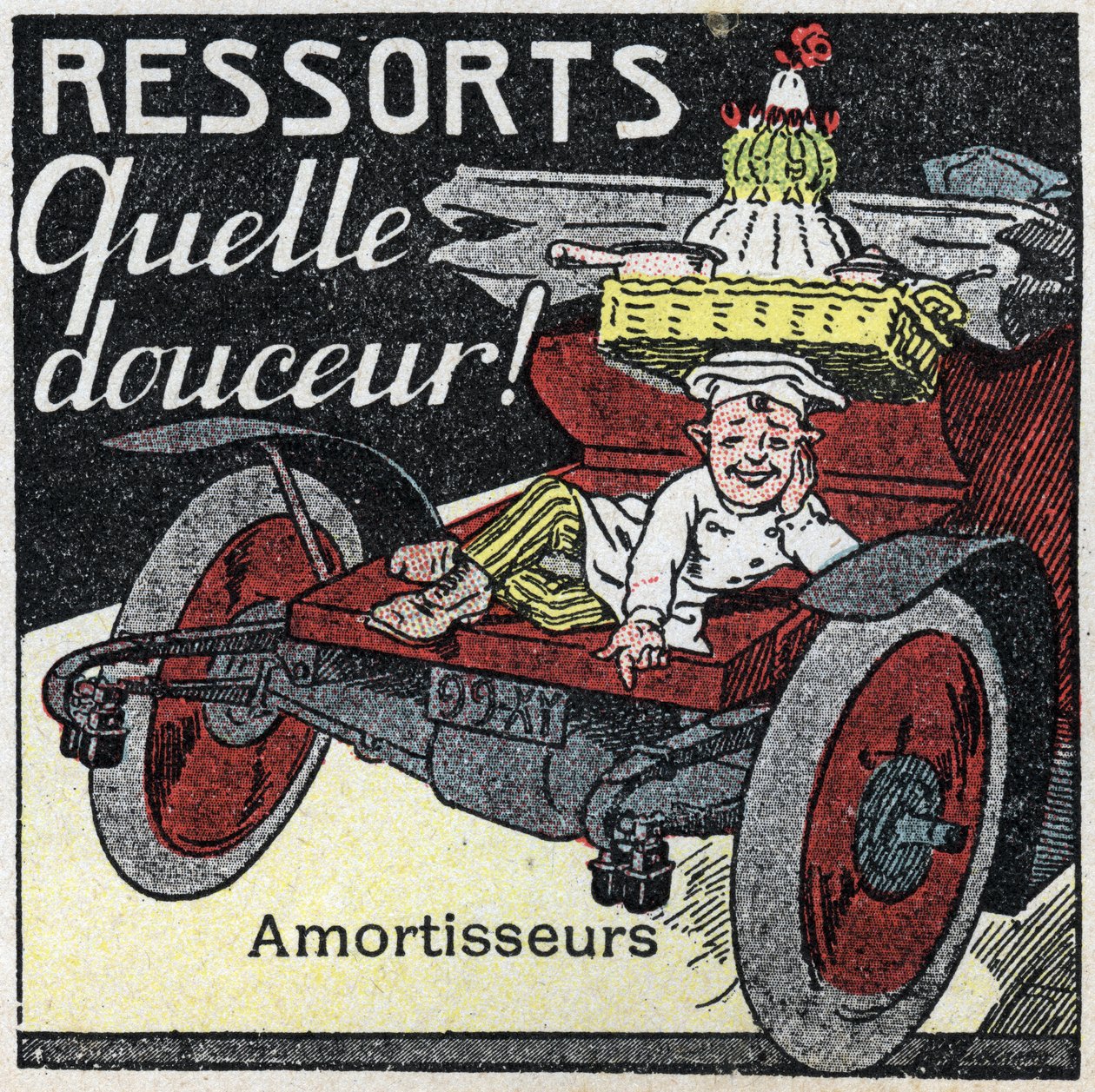 機械的牽引：自動車のショックスプリング。1925年の匿名のイラスト。個人蔵。 作： 匿名匿名