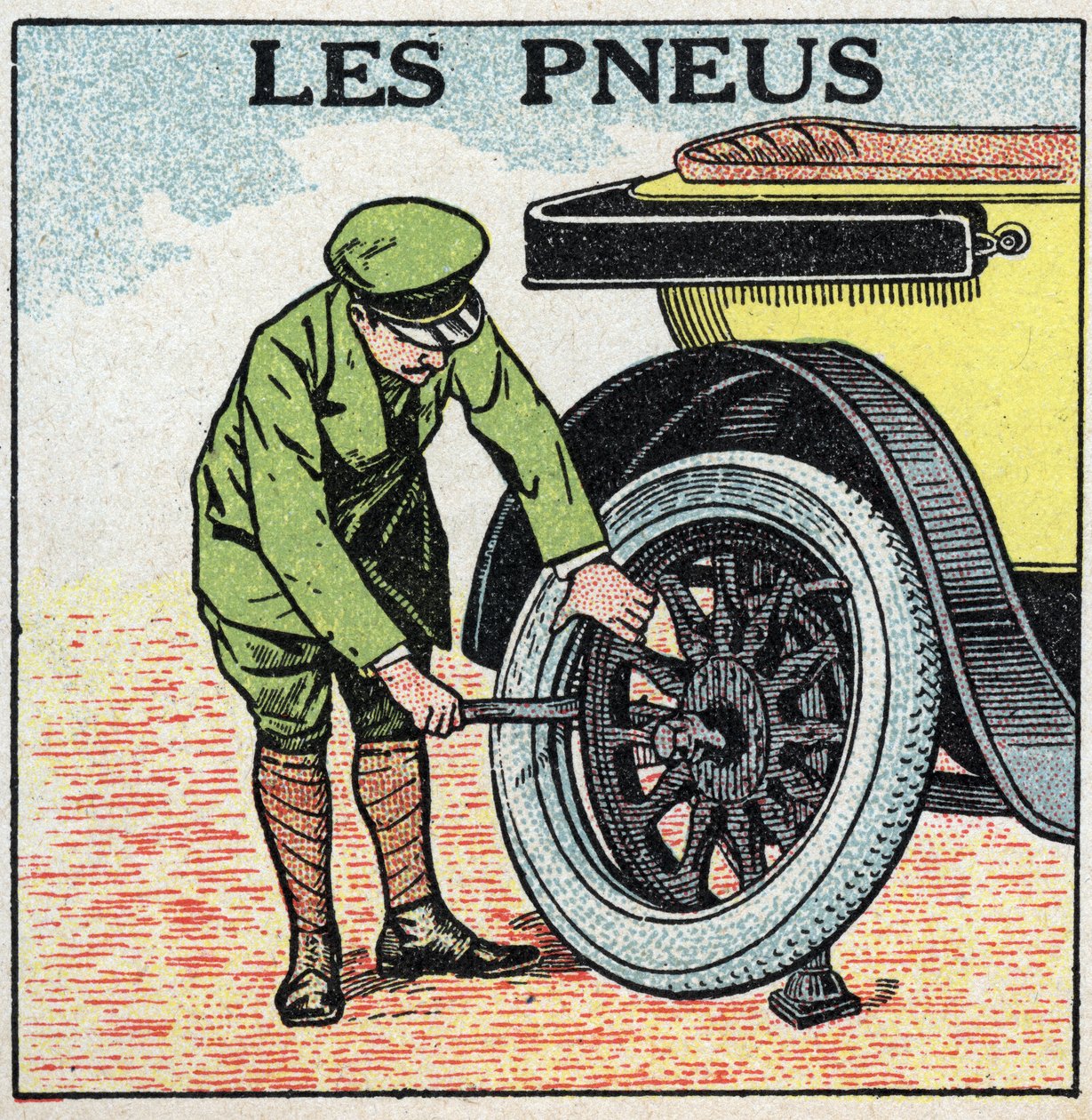 機械的牽引：自動車のタイヤ。1925年の匿名のイラスト。個人蔵。 作： 匿名匿名
