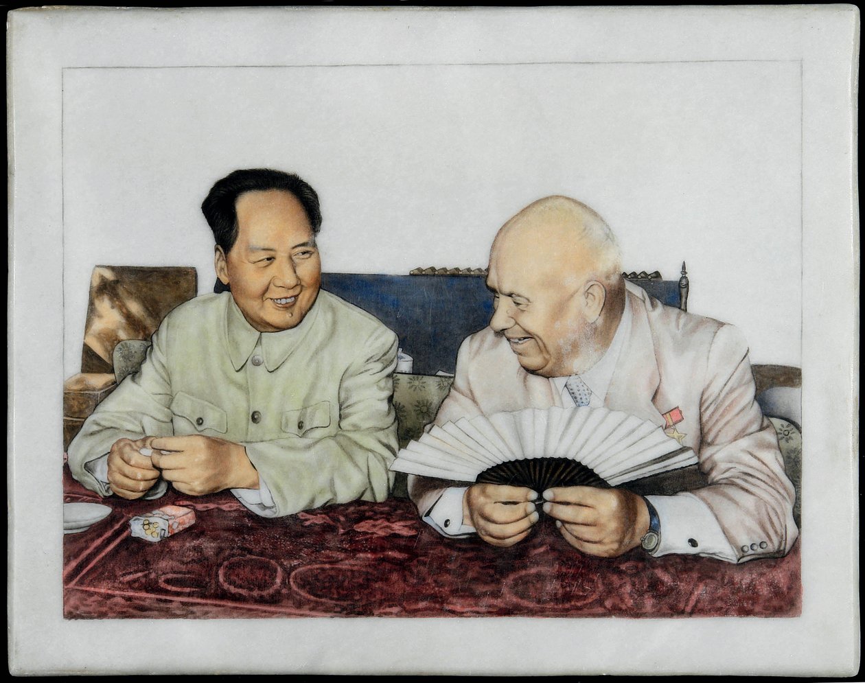 Nikita Khrouchtchev (1894-1971) et Mao Zedong (Tse-Toung, Tse Toung) (1893-1976) - Nikita Khrushchev and Mao Zedong - Anonymous.磁器、上絵具による装飾、1960年代前半。個人蔵 作： 匿名匿名