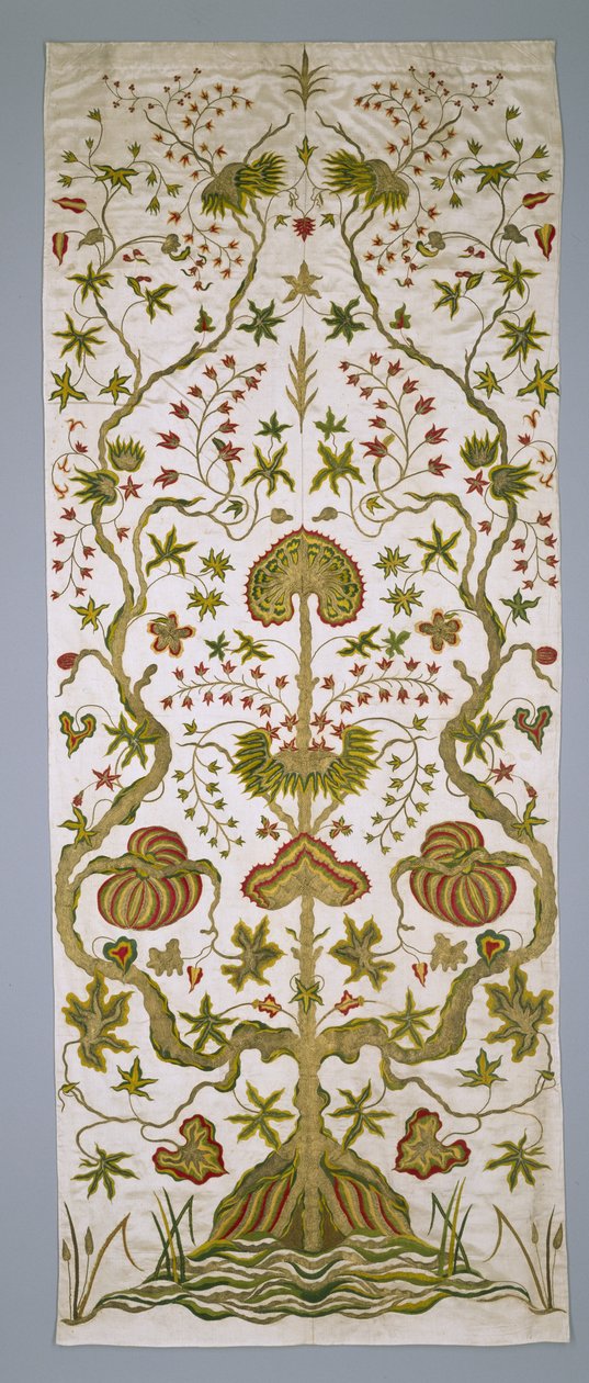 ベッド掛け一式のパネル、1705-25年頃（絹、金糸、刺繍） 作： 匿名匿名