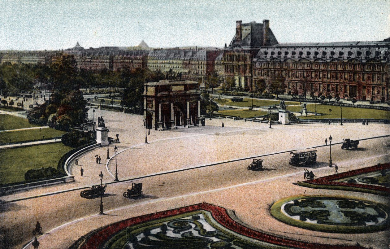 パリ：チュイルリー（庭園と宮殿）とカルーセルの凱旋門のパノラマ。1920年、パリ市の「芸術アルバム」に掲載された写真。個人蔵。 作： 匿名匿名