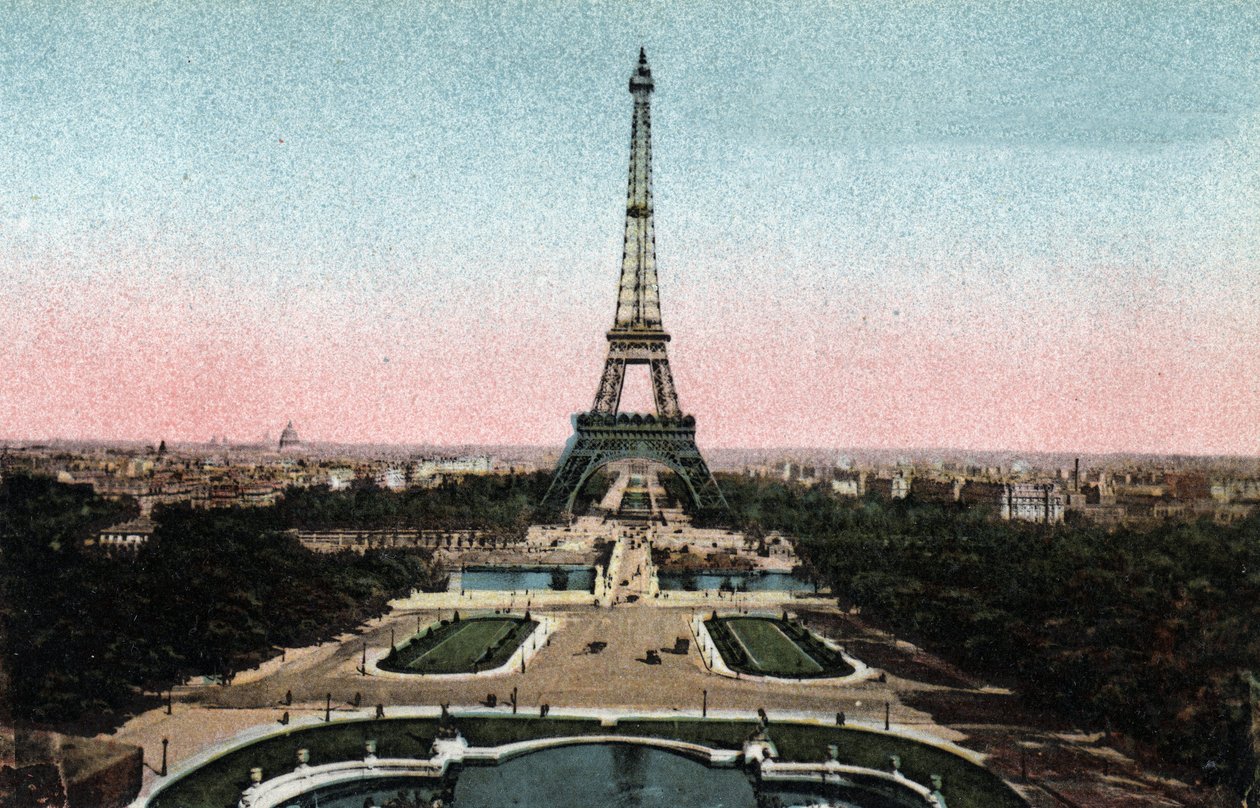 パリ：エッフェル塔のあるトロカデロ庭園とセーヌ川のイエナ橋の風景。1920年、パリ市の「芸術アルバム」に掲載された写真。個人蔵。 作： 匿名匿名