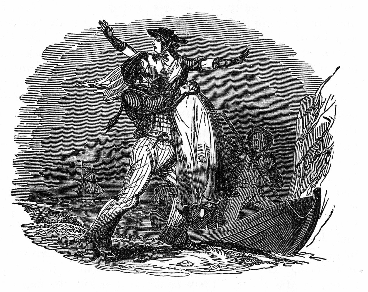 海賊チャールズ・ギブスがオランダ人女性を船から連れ出す（19世紀初頭）。1837年に出版された "The pirate own book "のエングレーヴィング。 作： 匿名匿名