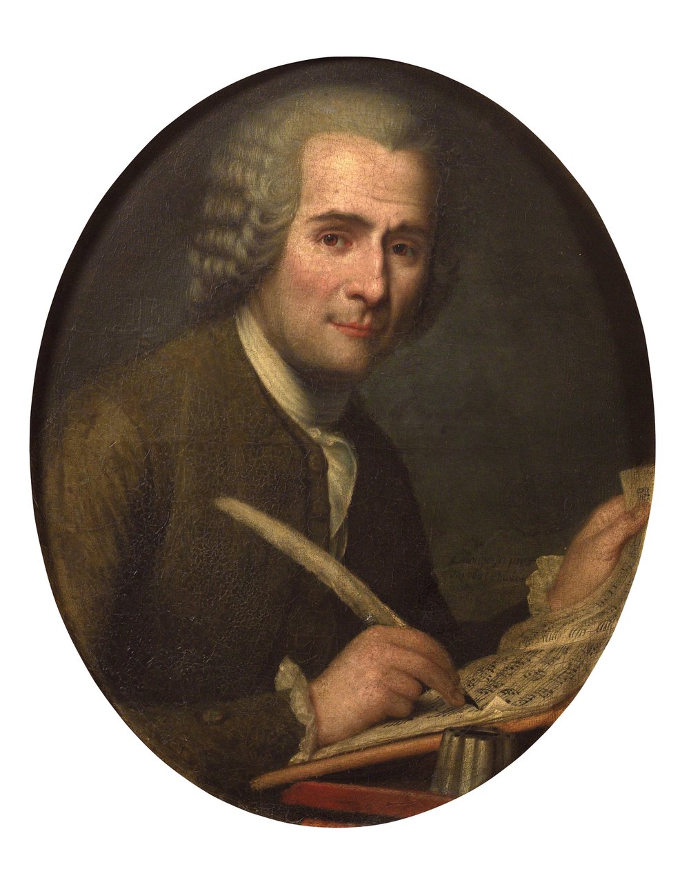 "Portrait de Jean Jacques Rousseau ecrivant une partition musicale" (Jean-Jacques Rousseau (1712-1778) writing a sheet music) Peinture anonyme 油彩・キャンバス Dim 65x54 cm Private Collection 作： 匿名匿名