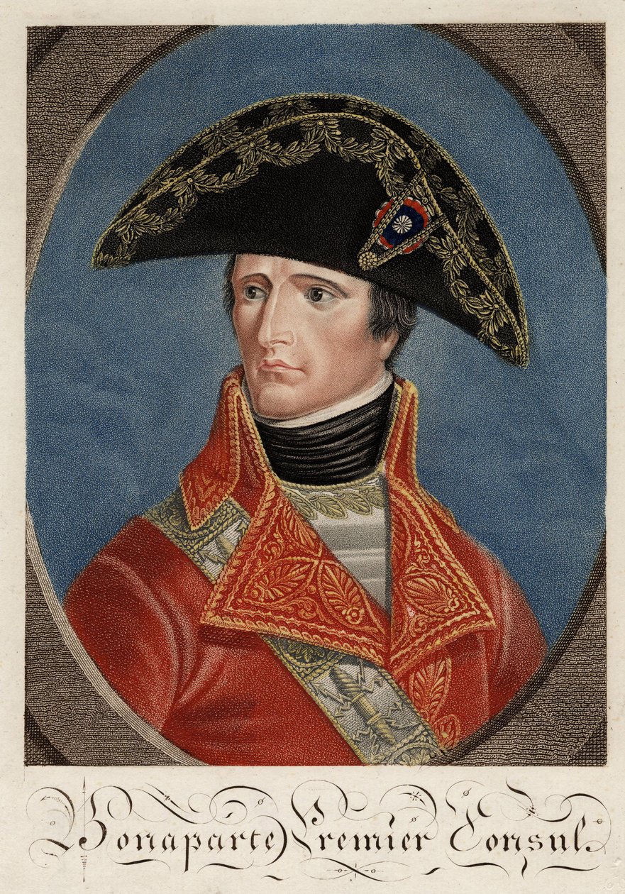 「Portrait du Premier consulle Napoleon Bonaparte (1769-1821)" - Napoleon Bonaparte as First Consul of France - Anonymous - 1801 - Etching, watercolour - 27x19,4 - Private Collection 作： 匿名匿名
