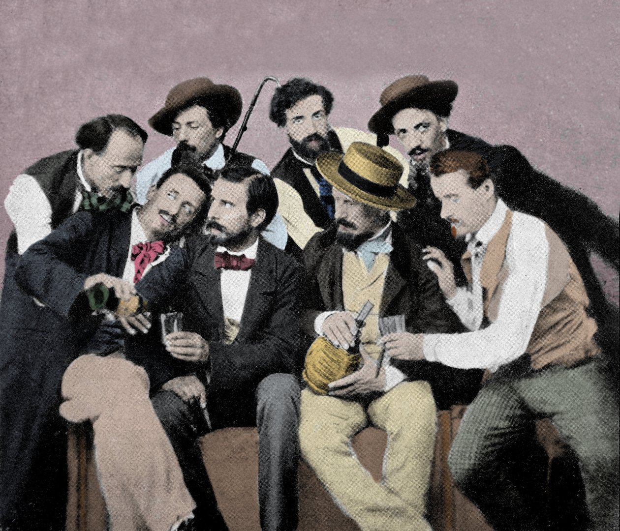 Porträtgruppe von Künstlern (Macchiaioli) in Florenz: oben links nach rechts Gaetano Bianchi, Cristiano Banti, Vito d