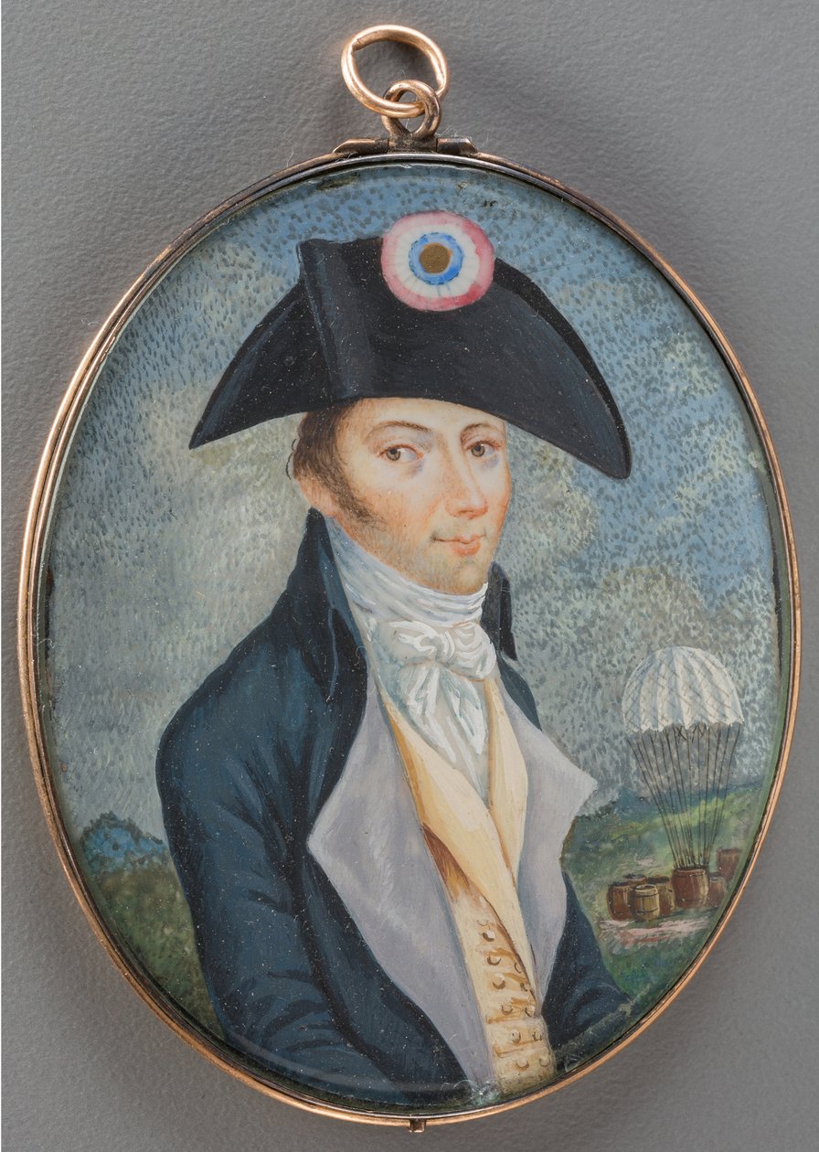 アンドレ・ジャック・ガルネラン（1769-1823）の肖像、匿名 .18世紀後半、角に水彩、グワッシュ。プライベート・コレクション 作： 匿名匿名