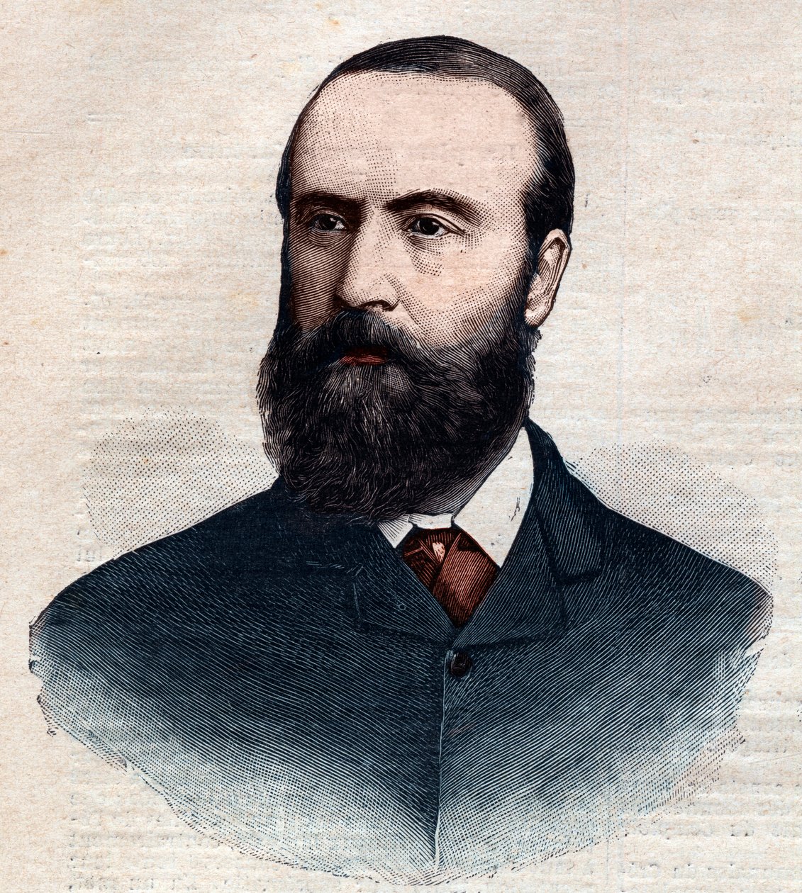 アイルランドの政治家、チャールズ・スチュワート・パーネル（1846 - 1891）の肖像。1891年の「Le petit Parisien」に掲載されたエングレーヴィング。個人蔵。 作： 匿名匿名