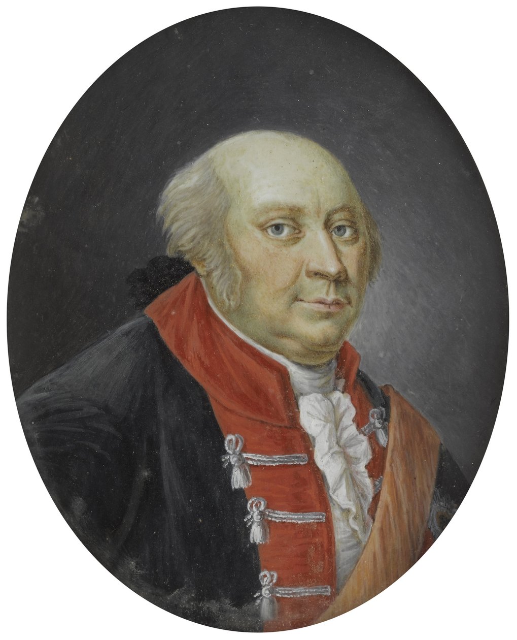 Portrait of Frederick William II of Prussia - Portrait de Frederic Guillaume II (Frederick William) (1744-1797), roi de Prusse Gouache sur porcelaine anonyme 18eme siecle Dim 12,7 cm Private Collection 作： 匿名匿名