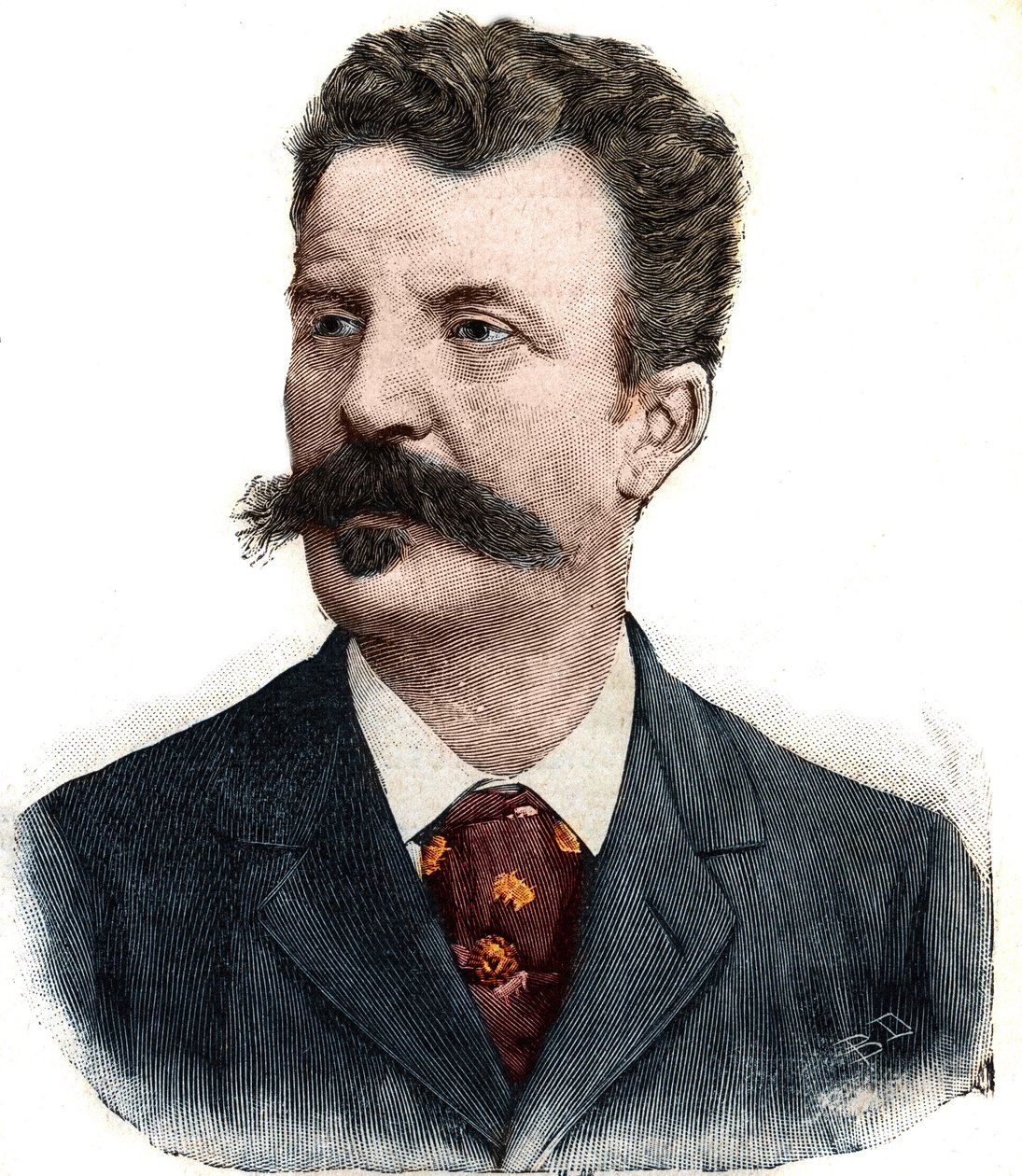 Guy de Maupassant (1850-1893) フランスの作家の肖像。Le Peute Parisien "に掲載された版画 作： 匿名匿名