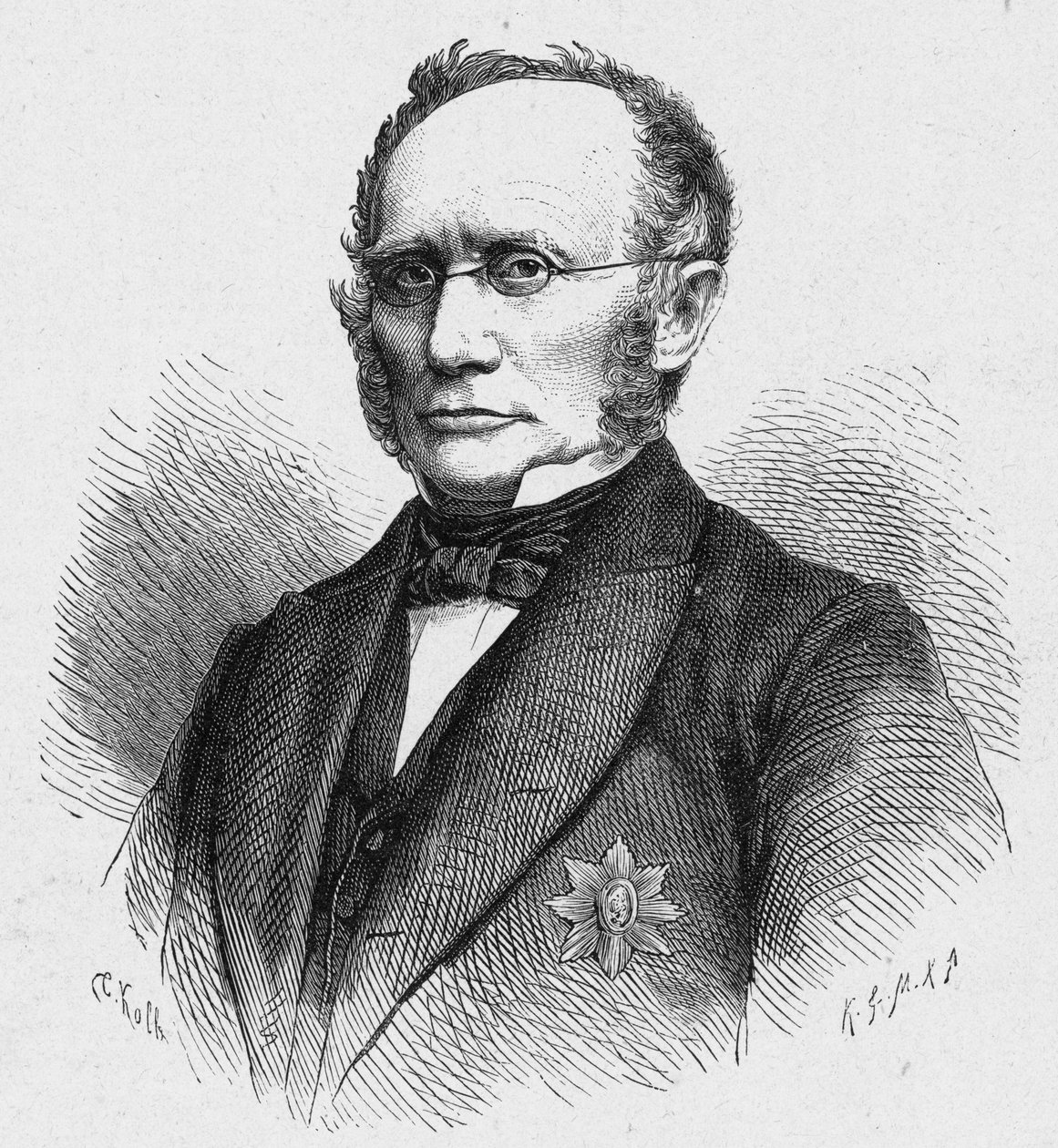 ドイツのカトリック政治家、ルートヴィヒ・ヴィントホルスト（1812-1891）の肖像。Louis-Eugene (Louis Eugene) Louvetによる「Les Missions Catholiques au XIXeme Siecle」に掲載された版画。 作： 匿名匿名